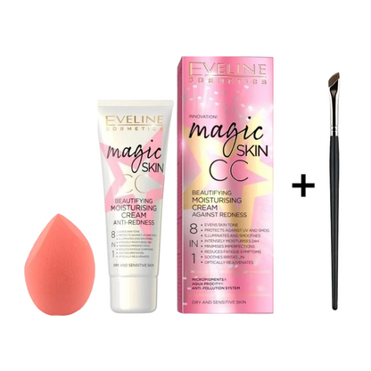 Zestaw Eveline Magic Skin CC z gąbeczką + pędzelek GRATIS