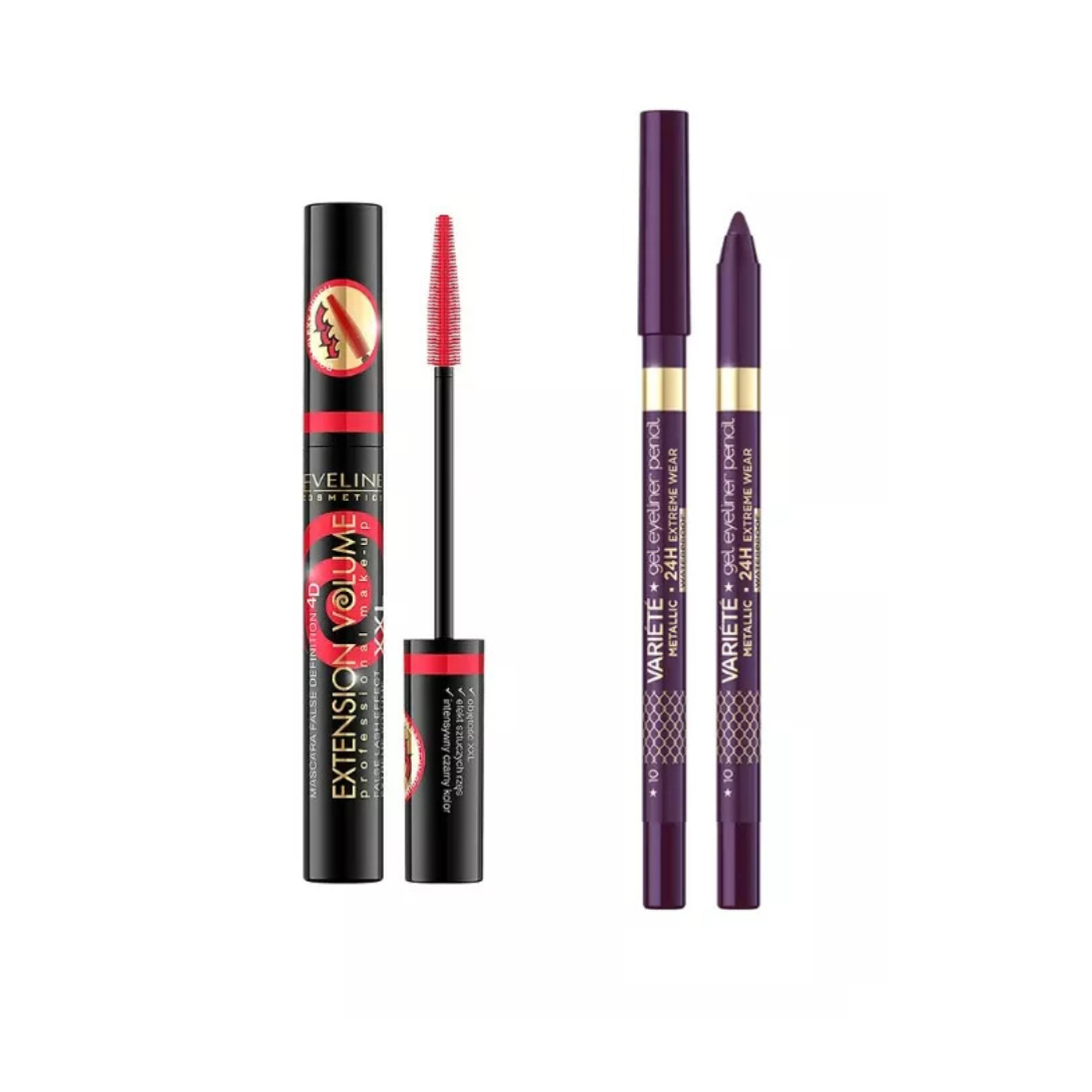 Tusz do rzęs + żelowa kredka do oczu Eveline